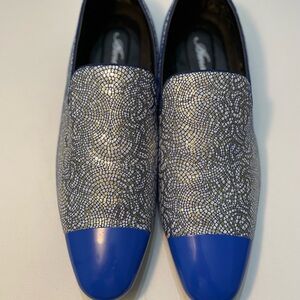 Stylish Blue and Silver Men's Slip-On Loafers Size 14 SB-6